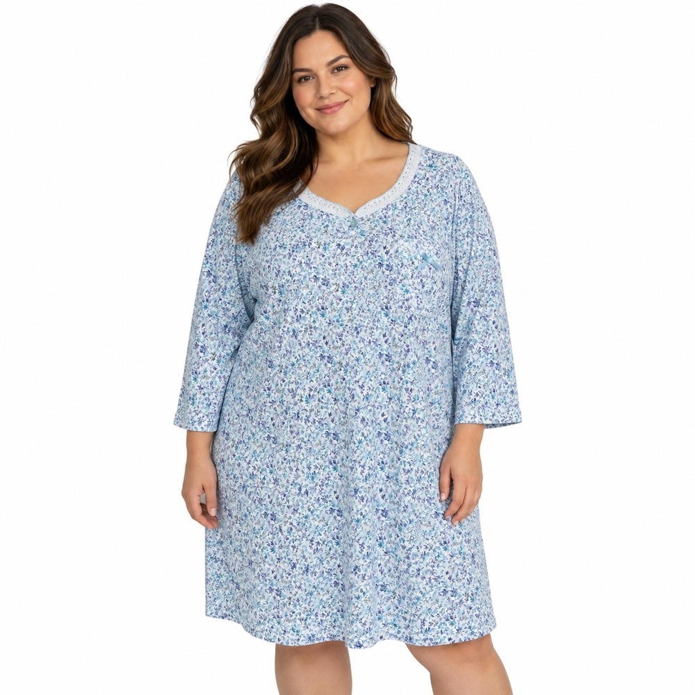 Karen Neuburger Blue Floral Lace Trim Sleep Shirt Nightgown Womens 2X